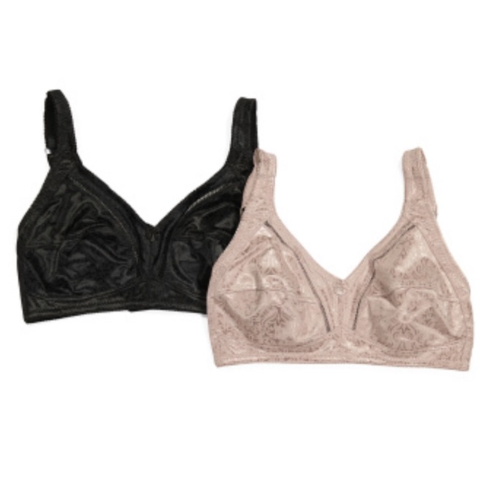 GLORIA VANDERBILT 2 Pack Wireless Bra Full Figure Microfiber Lounge Tan Black